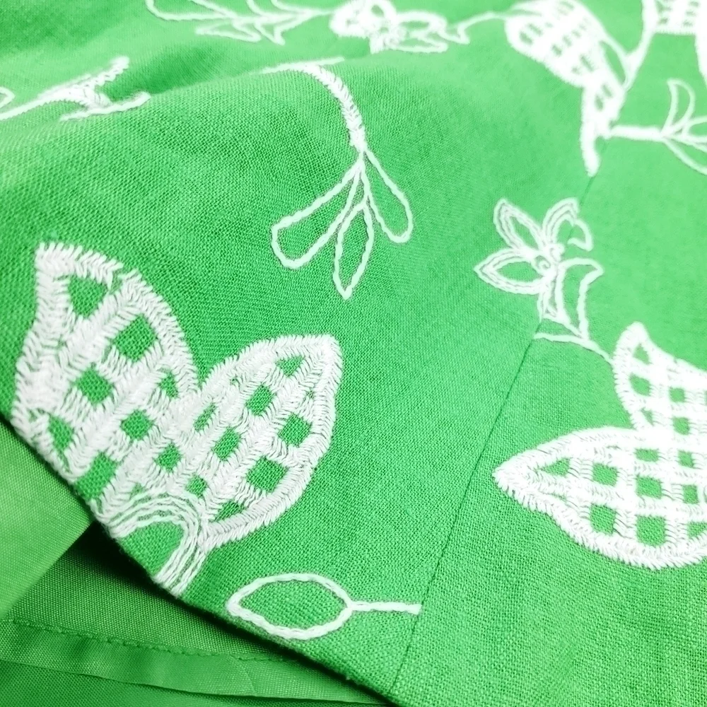 Molly & Maxx Green Wht Linen Embroidered Skirt 4